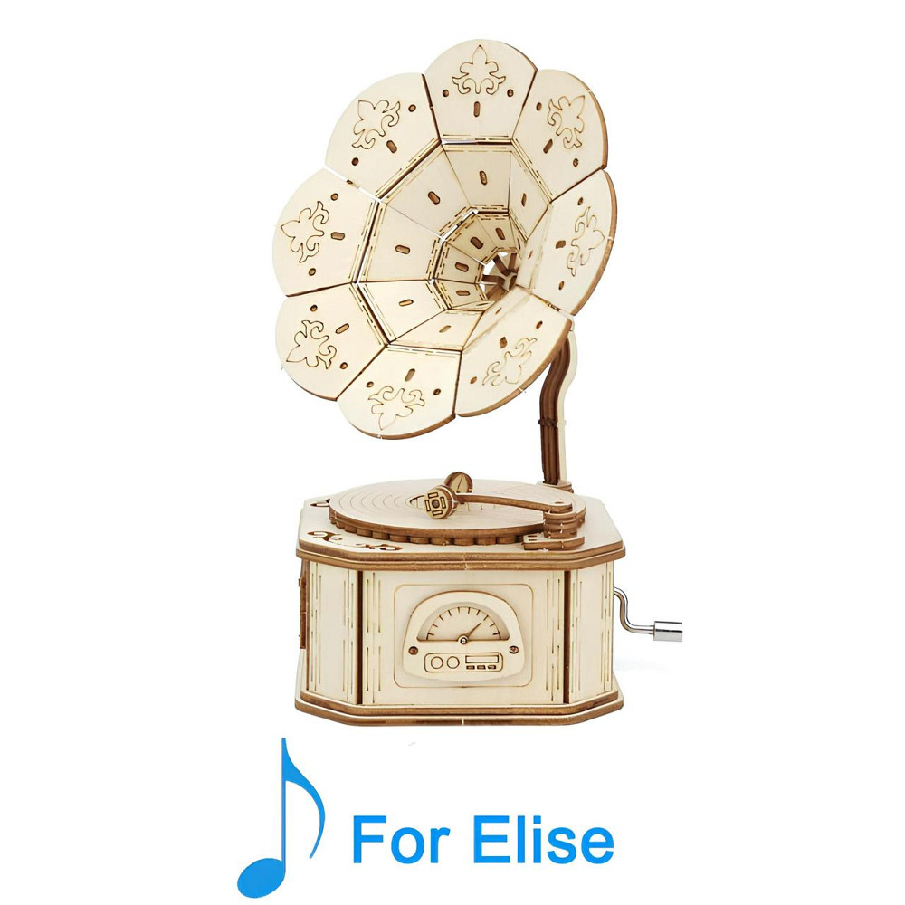 Дерев'яна музична скринька Грамофон з мелодією Бетховен – До Елізи (Beethoven – Fur Elise) 90х90х178 мм Київ - фото 3