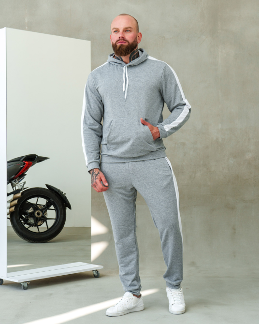 Костюм спортивний чоловічий лампаси весна Сіро-Білий S Харків - фото 1