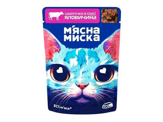 Пауч 100г для котов кусочки в соусе с говядиной ТМ МЯСНАЯ МЫСКА Solmir Киев