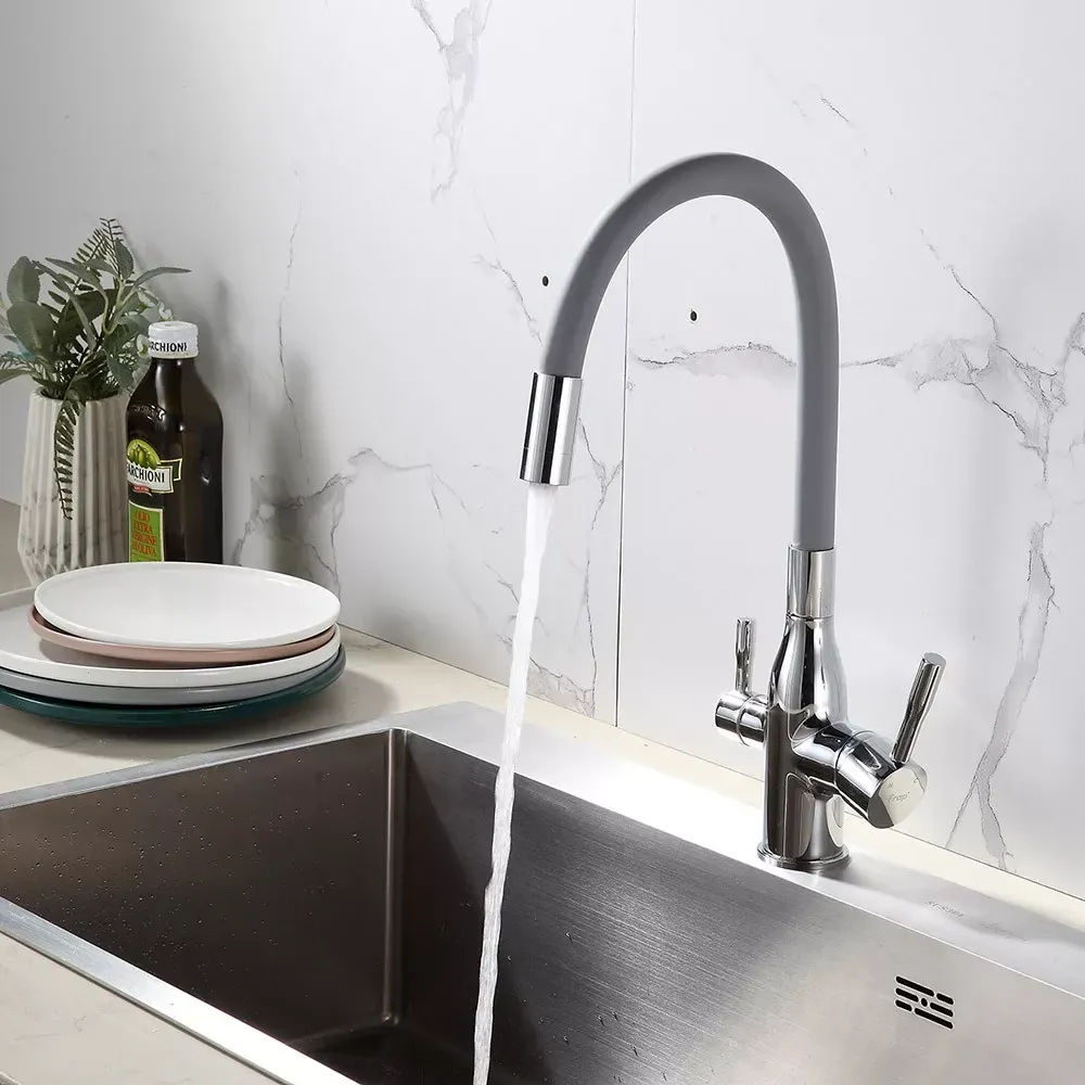 Змішувач для кухні під фільтр Frap F4396 з гнучким виливом, хром/сірий Київ - фото 2