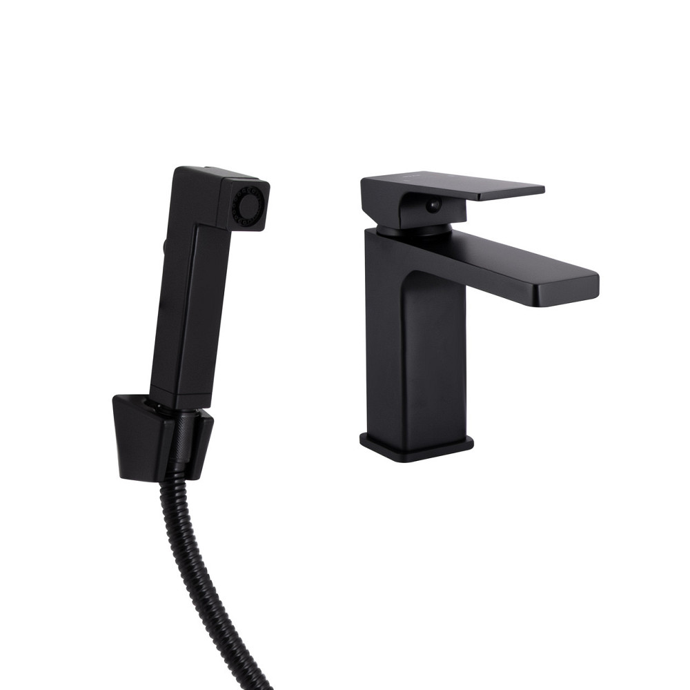 Змішувач для раковини Qtap Gemini (з гігієнічним душем) QTGEM272BLM45690 Black Matt Київ - фото 1