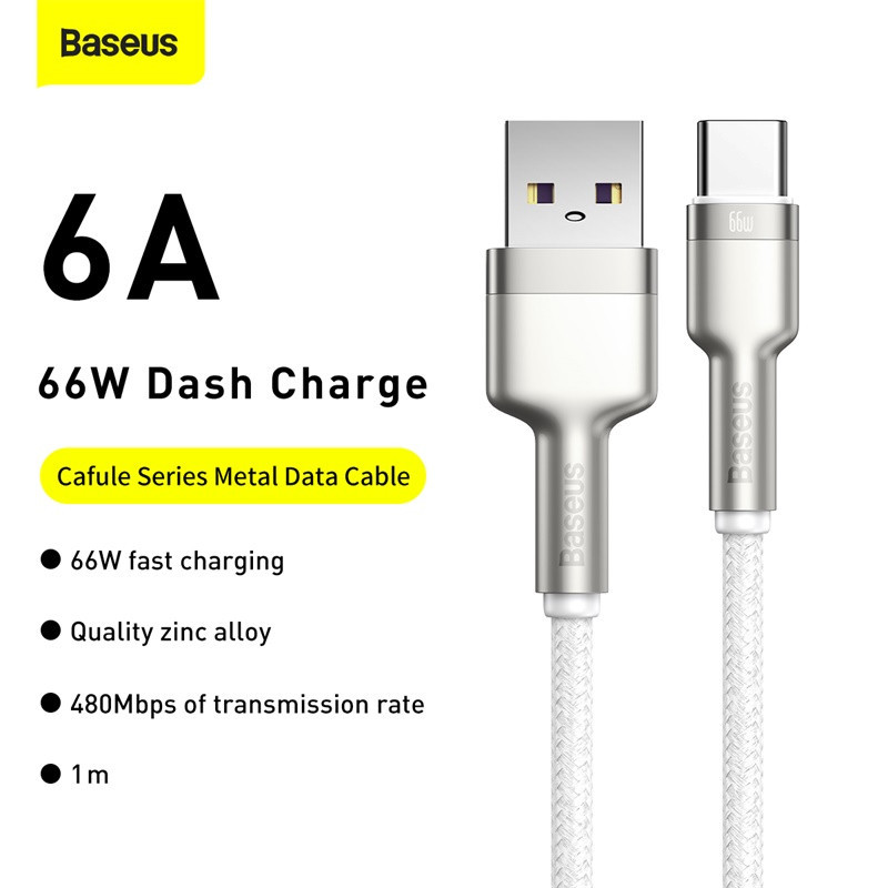 Кабель Baseus Cafule Series Metal Data Cable USB to Type-C 66W 1m White Одеса - фото 7