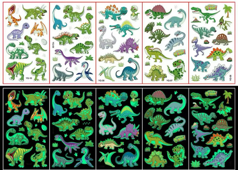 Дитячі тимчасові тату переводні, флуоресцентні тату "Динозаври неонові", дитячі водостійкі тату, що  Київ - фото 1