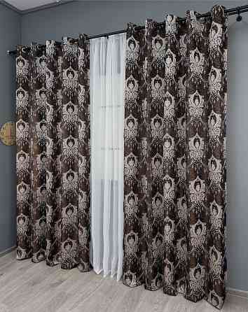 Комплект штор на люверсах VR-Textil Парча № 1773ш Венге з молочним 155х270 см 2 шт (37-0260) Київ