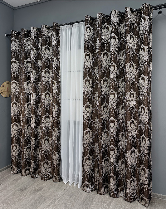 Комплект штор на люверсах VR-Textil Парча № 1773ш Венге з молочним 155х270 см 2 шт (37-0260) Київ - фото 4