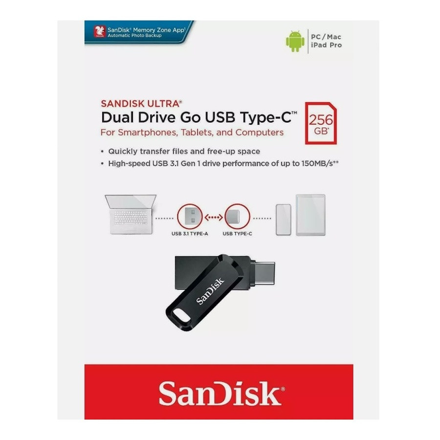 Флеш-накопичувач SanDisk USB 3.1 Ultra Dual Go Type-C 256Gb (150 Mb/s) Київ - фото 5