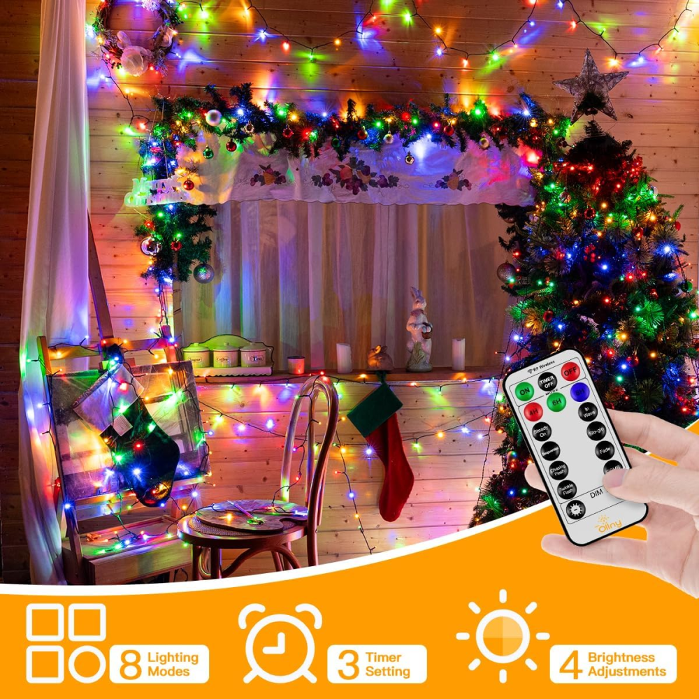 Різдвяна гірлянда Ollny 20 м 200 LED, різнокольорова, 8 режимів, пульт, таймер, IP44, живлення від мережі Київ - фото 4