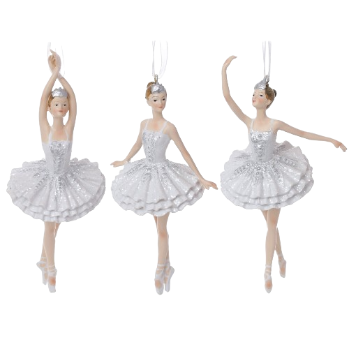 Декоративная фигурка на подвесе Балерина, 13см, цвет - белый с глиттером и серебром, 3 дизайна Житомир