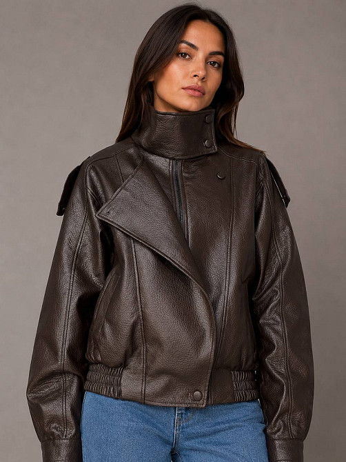 Куртка женская Lady Yep 30581 из экокожи косуха оверсайз коричневая, коричневый, M Киев - изображение 1