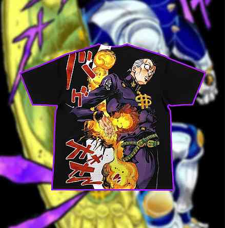 Футболка чоловіча з принтом аніме Аніме Джоджобізарре Пригоди Окуйасу оверсайз (S/M/L) Черний Дніпро