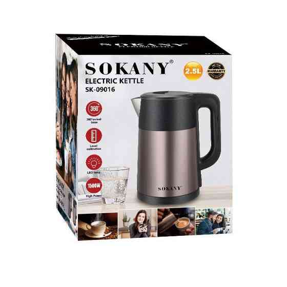 Электрический чайник Sokany SK-09016 1500Вт, объём 2.0 л, автоотключение, индикатор, 360° поворотная Киев
