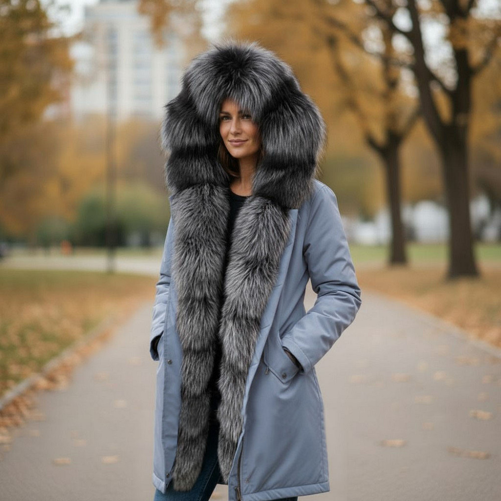 Парка женская с мехом чернобурки Серый 50 95см Харьков - изображение 1
