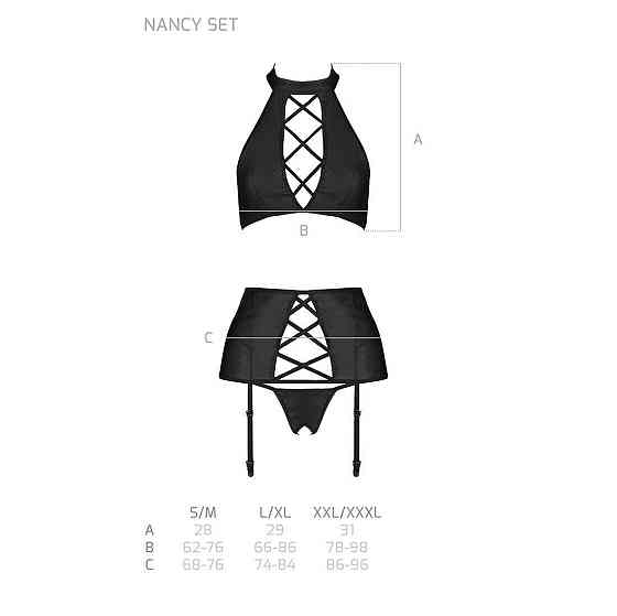 Комплект з еко-шкіри імітація шнурівки Passion NANCY SET XXL/XXXL black топ трусики пояс для панчіх Sex Aura Київ