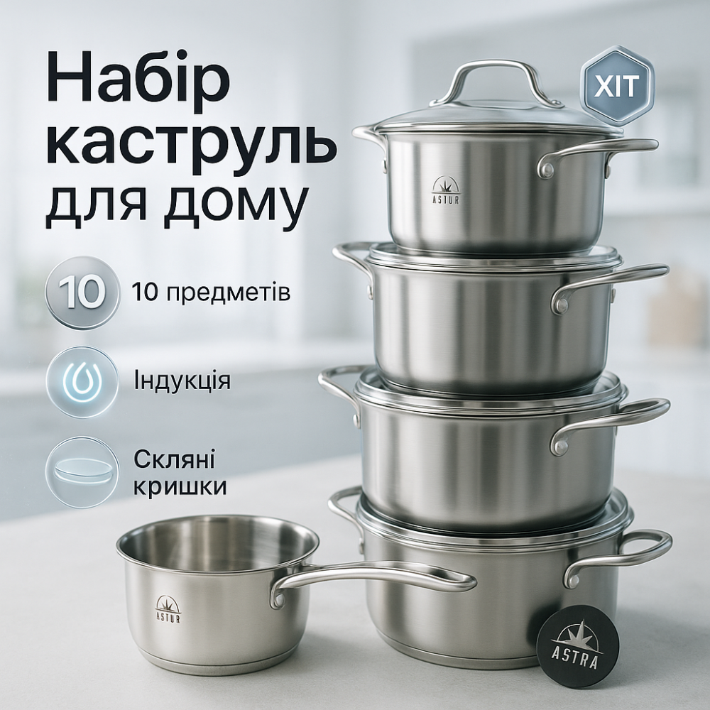 Набір каструль преміум 10 предметов ASTRA A-2310, Набір каструль хорошої якості високих LU-67 Львів - фото 15