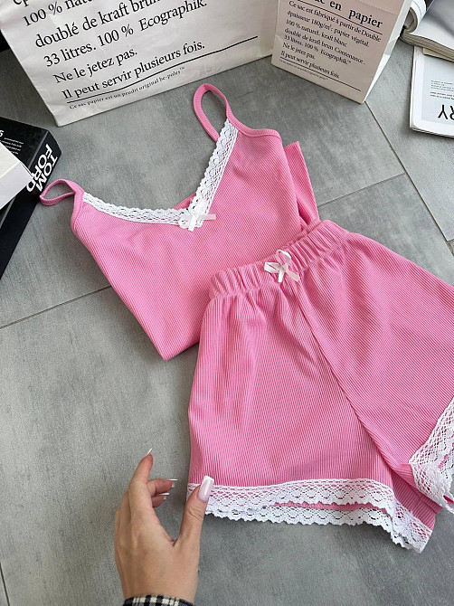 Женская повседневная домашняя пижама двойка турецкий рубчик Розовый, 42/44 Одесса - изображение 1