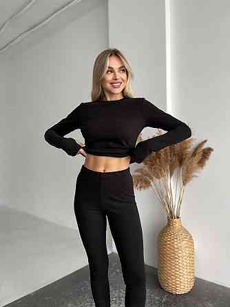 Жіноча повсякденна термобілизна: лонгслів і штани з тканини пума Чорний, L-XL Одеса