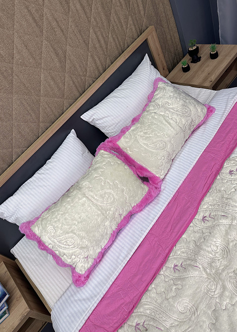 Покривало двостороннє з хутром 210x230 (+-10 см) і 2 наволочки колір рожевий з молочним (85-153) Київ - фото 7