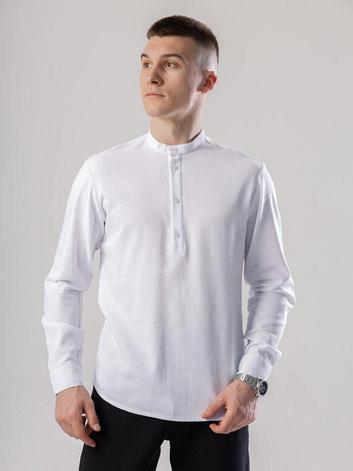 Льняная рубашка с длинным рукавом casual Pobedov Exlnt. Белая рубашка мужская Киев - изображение 4