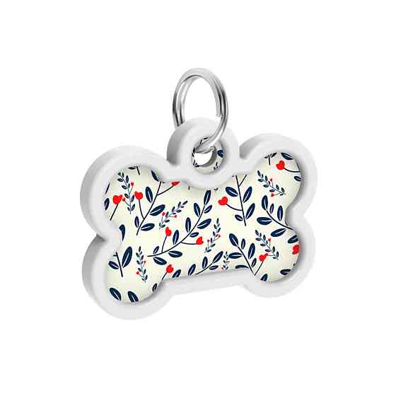 Адресник для собак і котів металевий WAUDOG Smart ID з QR паспортом, малюнок "Рослини", кістка, Д 40 мм, Ш 28 мм Київ