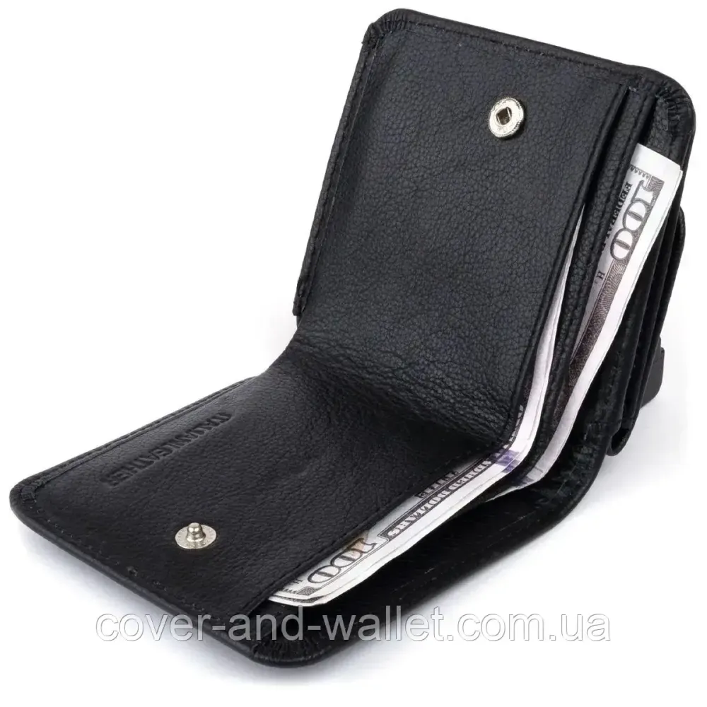 Маленький универсальный кожаный кошелек для мужчин и женщин черного цвета ST 005 Киев - изображение 7