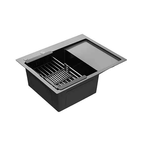 Кухонная мойка с нержавеющей стали интегрированная Kroner KRP Schwarze - 6350LHM PVD (3/1 мм) черная Киев