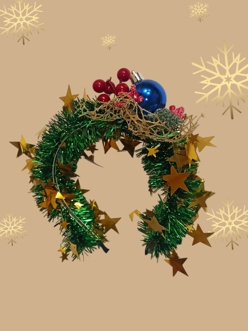 Обруч новогодний для волос с мишуры с игрушкой one size разноцветный ручная работа синий Киев - изображение 1