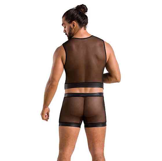 Комплект чоловічої білизни на шнурівці Passion 053 SET WILLIAM XXL/XXXL Black, жилет, боксери Sex Aura Київ