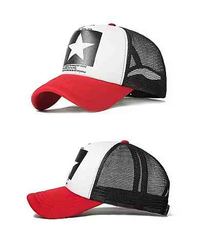 Бейсболка в сеточку с принтом звезда для мужчин и женщин 54-60 красно-белая Киев
