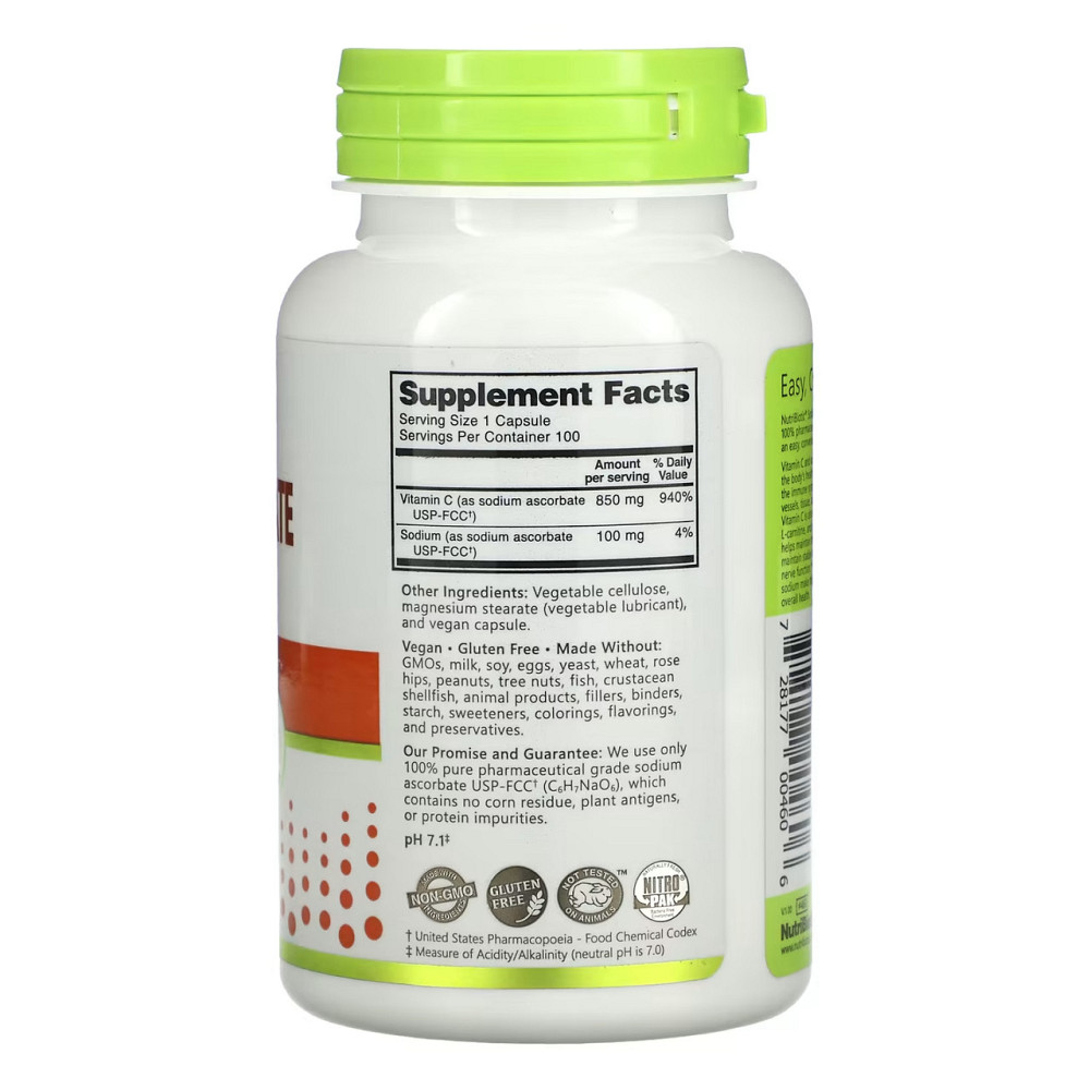 Аскорбат натрия (Витамин С) Nutribiotic Sodium Ascorbate 100 caps Киев - изображение 2