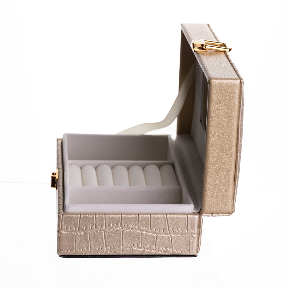 Скринька для прикрас з еко шкіри 3 відділення з дзеркалом 16×10×6 см Золотистий HP-5-18GOLD Коломыя - изображение 5