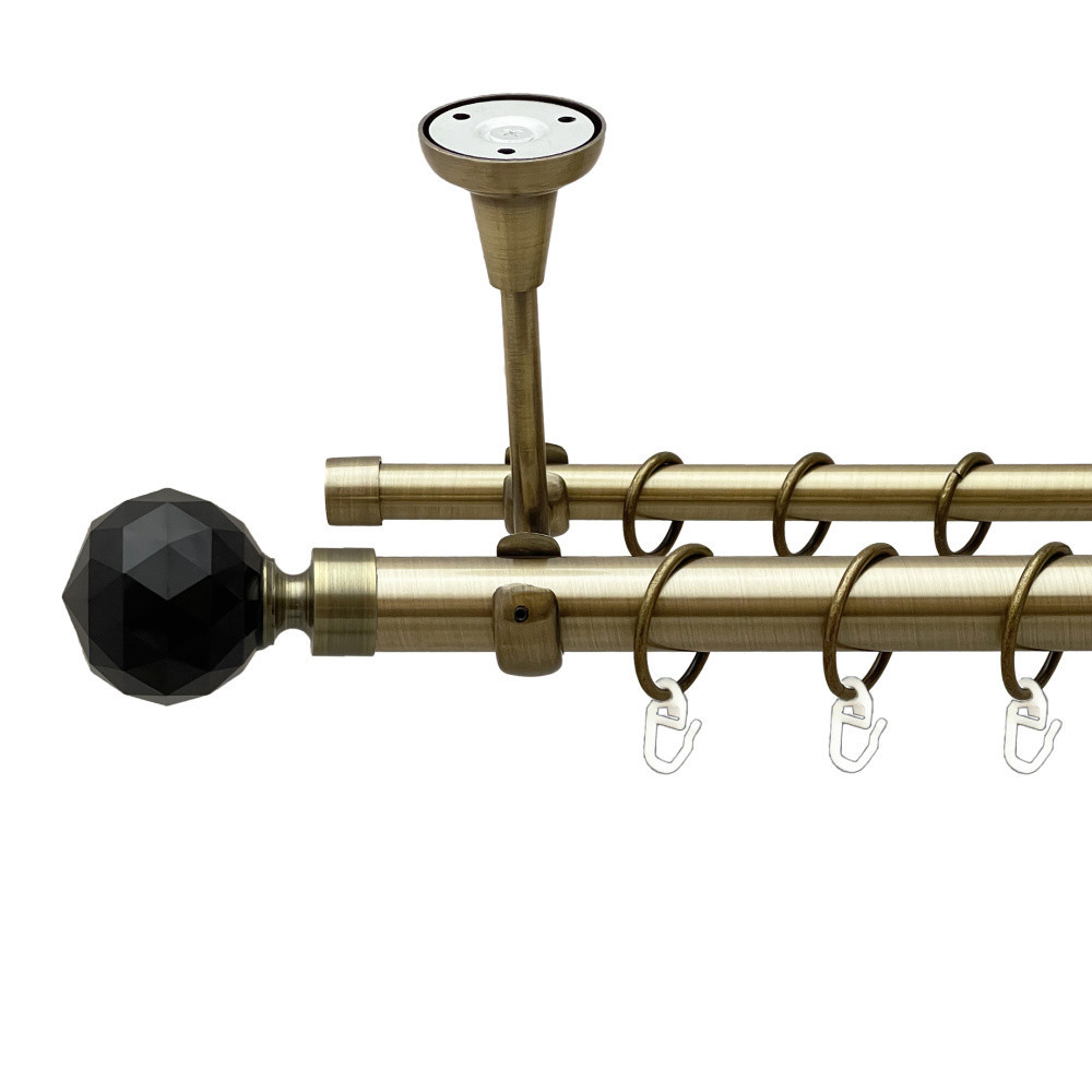 Карниз Orvit Люміера Неро металевий дворядний відкритий до стелі гладка труба кільце металеве Антик 25\16 мм 200 см (00-00024425) Львів - фото 1