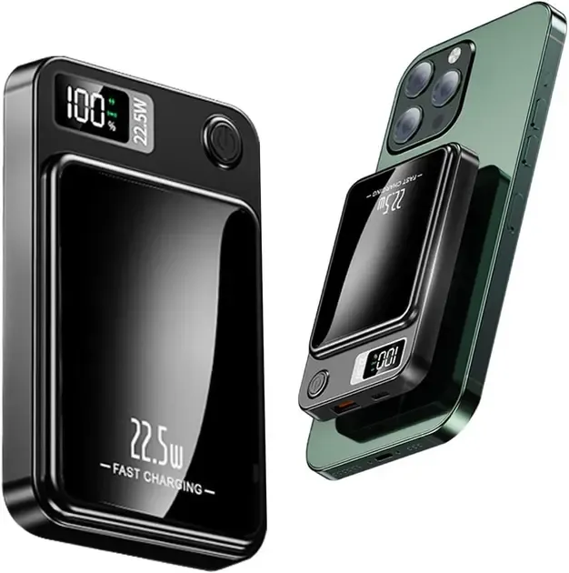Магнитный повербанк (Power Bank) 10000mAh с MagSafe, быстрой зарядкой 22.5W и LED-дисплеем для iPhone 12/13/14/15/16 Коломия - фото 1
