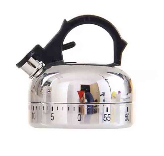 Таймер механічний для кухні "Чайник", таймер металевий, зворотній відлік, сріблястий, металевий, розмір 6,5*5,5 см Київ