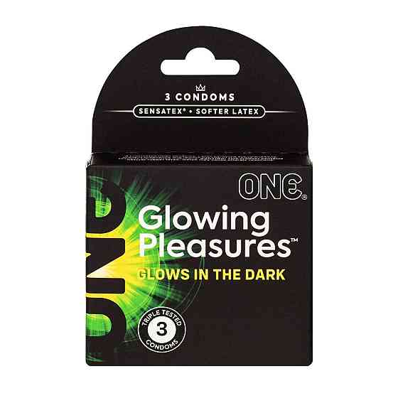 Презервативи ONE Glowing Pleasures, 3 шт, світяться в темряві, зі змазкою, картонне паковання Sex Aura Київ