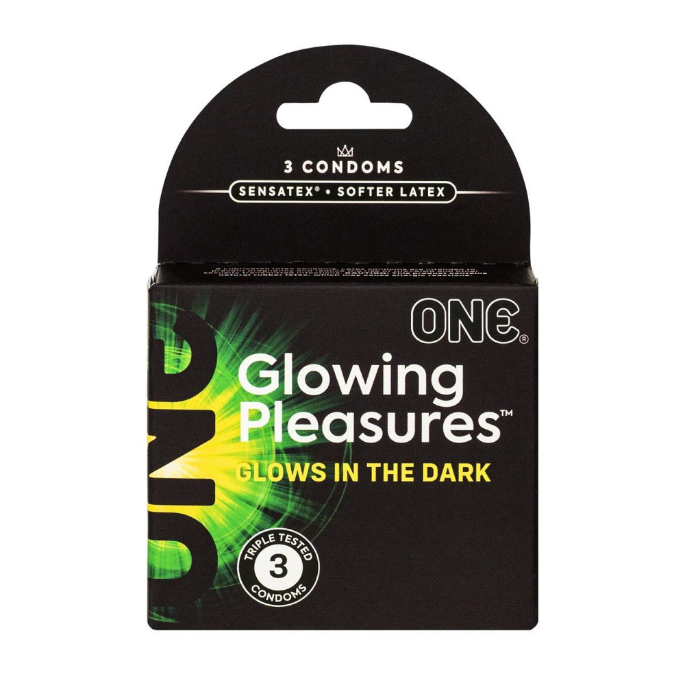 Презервативи ONE Glowing Pleasures, 3 шт, світяться в темряві, зі змазкою, картонне паковання Sex Aura Київ - фото 1