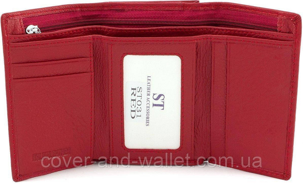 Маленький шкіряний жіночий гаманець червоного кольору з монетницею ST Leather Київ - фото 4
