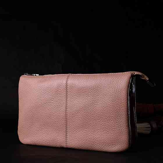 Чарівний жіночий клатч із натуральної зернистої шкіри GRANDE PELLE 11698 Пудровий Київ