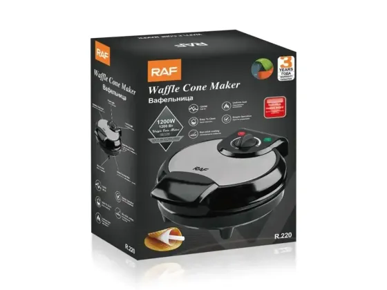 Вафельниця RAF R220 1200Вт електрична 220В з антипригарним покриттям, конус для ріжків, 18 см Одеса