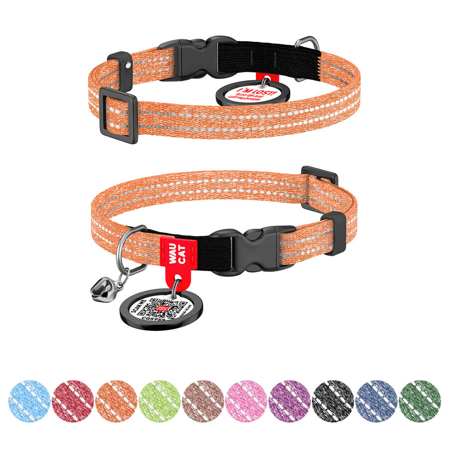 Нашийник для котів з відновленої бавовни WAUCAT Re-cotton з QR паспортом, світловідбиваючий, пл Коломыя - изображение 1