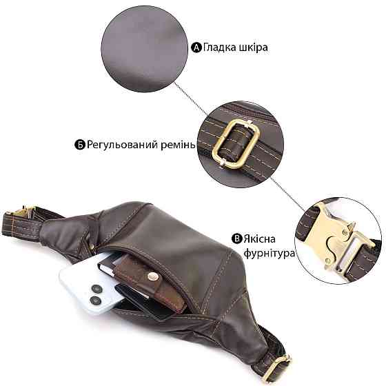 Мужская сумка-бананка компактного размера из натуральной гладкой кожи Shvigel 23126 Коричневый Киев