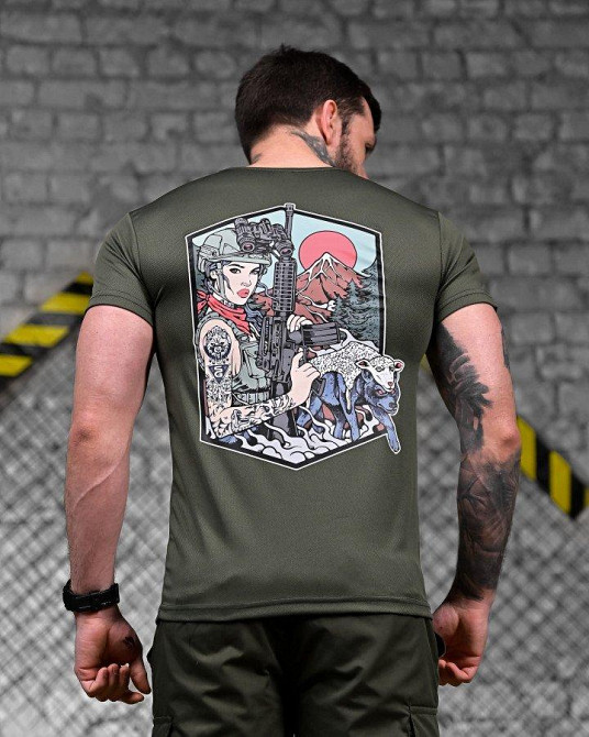 Тактическая потоотводящая футболка  волк олива    ДЛ7245 Одесса - изображение 2