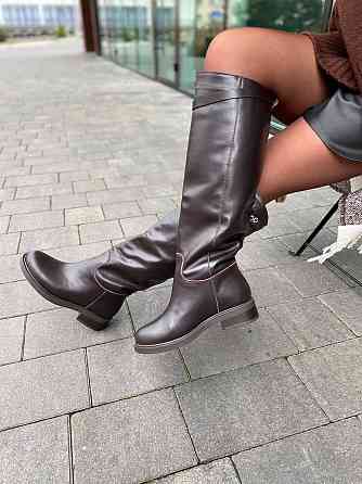 Чоботи з натуральної шкіри жіночі зимові шоколадні C122 / Чоботи на низькому ходу шкіряні р. 36 Коломия