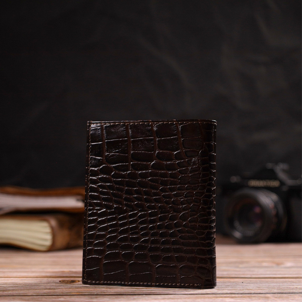 Компактный мужской кошелек из натуральной кожи с тиснением под крокодила CANPELLINI 21871 Коричневый Киев - изображение 10