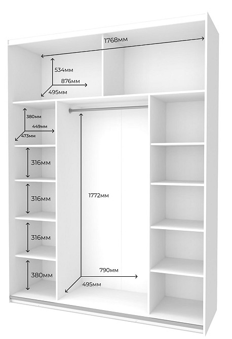 Шкаф-купе двухдверный Doros G-Caiser 180х60х240 см Белый/Графит (DRS-011018) Днепр - изображение 5