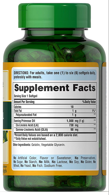 Олія вечірньої примули Puritan's Pride Evening Primrose Oil 1000 mg with GLA 120 Softgels Луцьк - фото 2