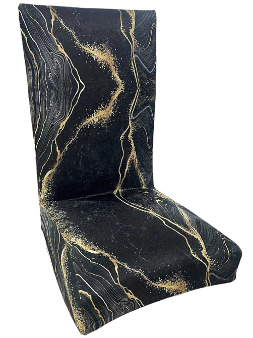 Універсальний чохол накидка на стіл зі спинкою натяжний з малюнком мармур чорний Royan 00044 Біла Церква - фото 1