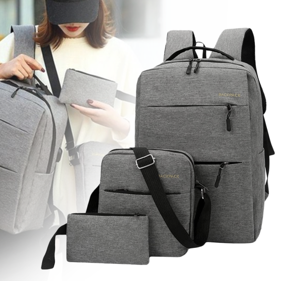 Рюкзак городской 3в1,18л,42х33х10 см,с сумкой и кошельком 9018,Серый SBR Киев