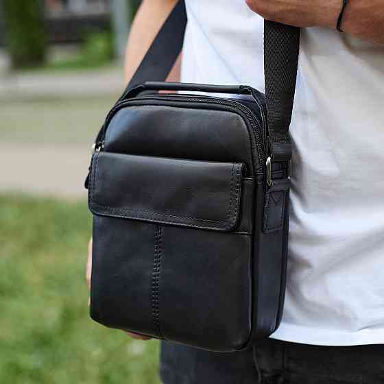 Мужская кожаная сумка, борсетка из натуральной кожи 24х18х8, сумочка для мужчин, черная Киев