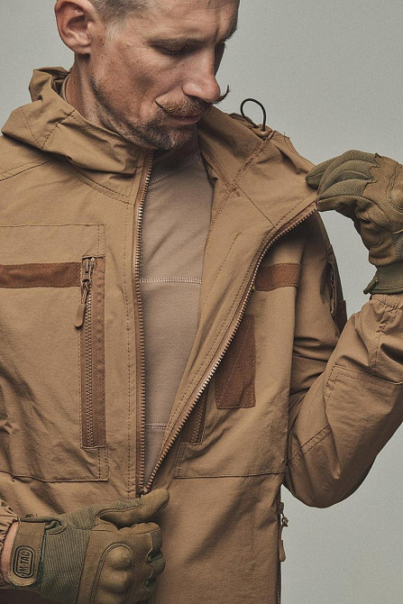 Військовий чоловічий демісезонний койот костюм з липучками для шевронів і капюшоном Водонепроникний Львів - фото 4