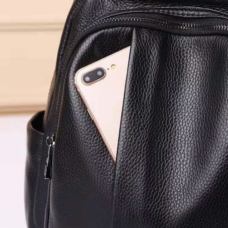 Кожаный женский городской рюкзак на молнии 23х29х13, сумка наплечная для прогулок, черная Киев - изображение 7